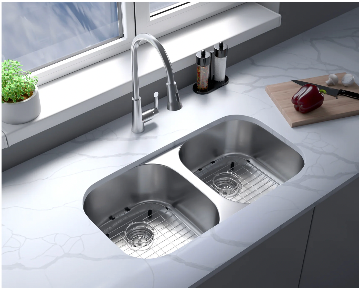 SINK 5050 PLVS STANDARD 18 - GAUGE STAINLESS STEEL DOUBLE BOWL UNDERMOUNT KITCHEN