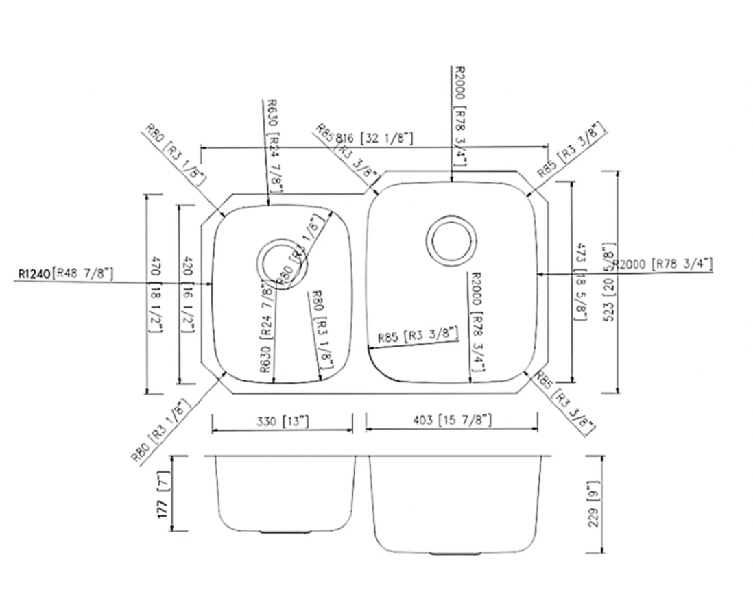 SINK 4060 PLVSN STANDARD 18 GAUGE STAINLESS STEEL DOUBLE BOWL UNDERMOUNT KITCHEN