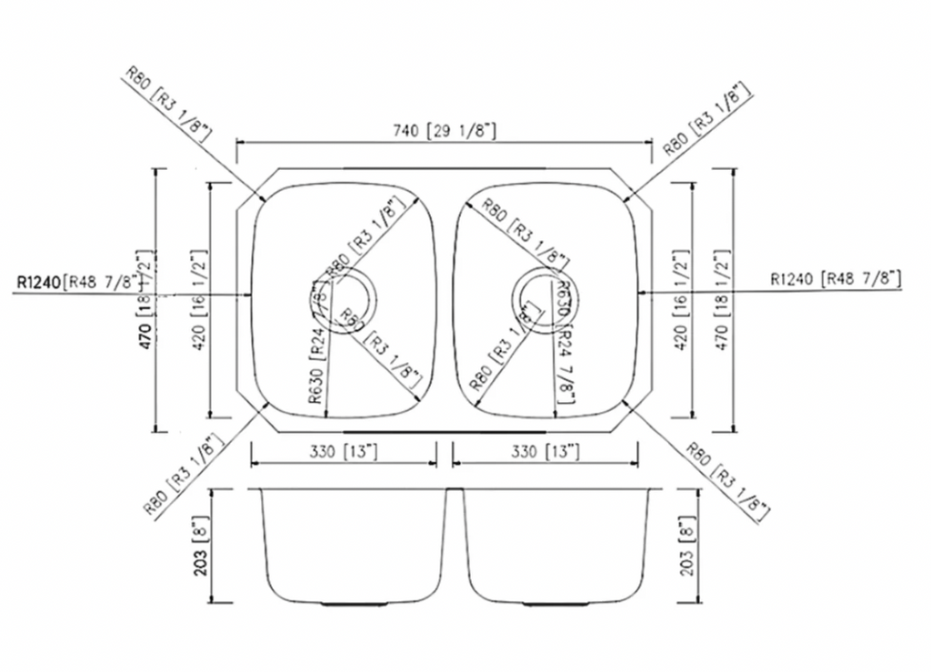 SINK 4040 PLVS STANDARD 18 GAUGE STAINLESS STEEL DOUBLE BOWL UNDERMOUNT KITCHEN SINK