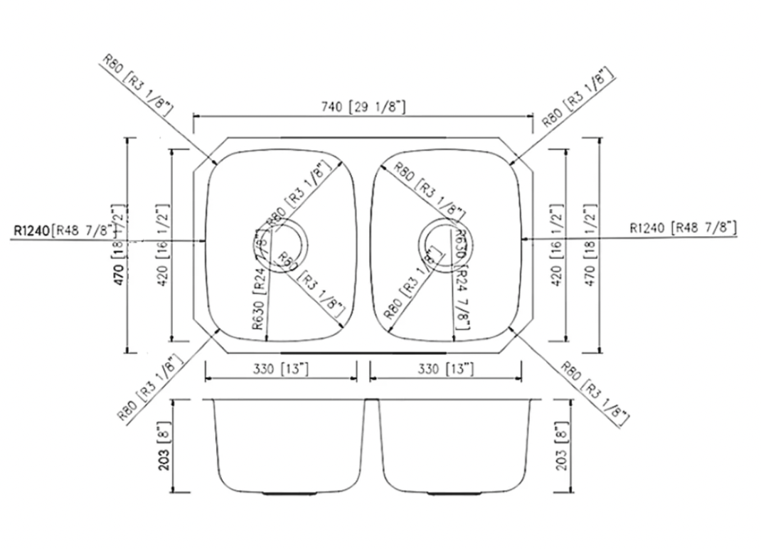 SINK 4040 PLVS STANDARD 18 GAUGE STAINLESS STEEL DOUBLE BOWL UNDERMOUNT KITCHEN SINK