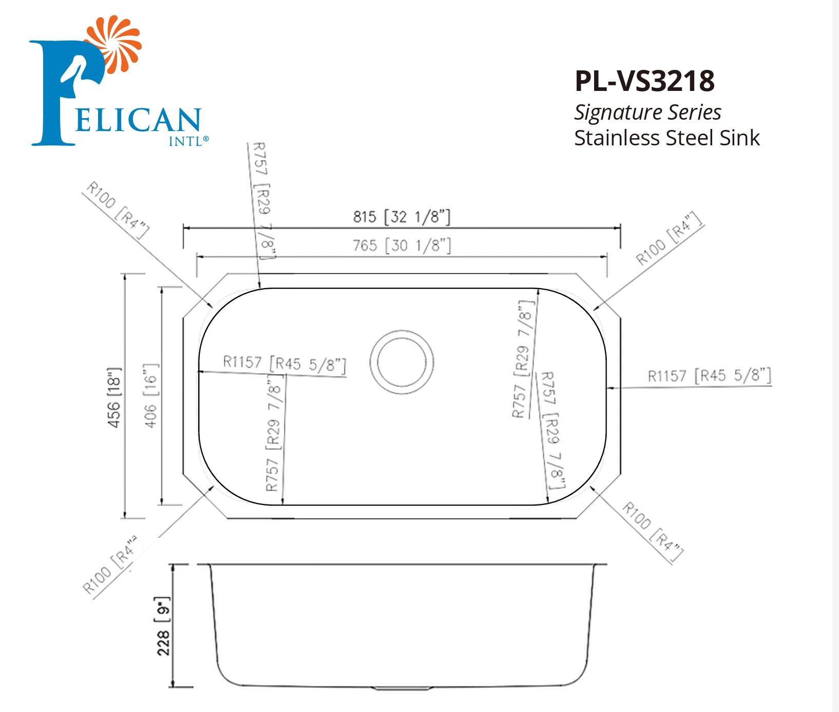 SINK 3218 PLVS STADARD 18 GAUGE STAINLESS STEEL SINGLE BOWL UNDERMOUNT KITCHEN SINK 32 1/8 X 18