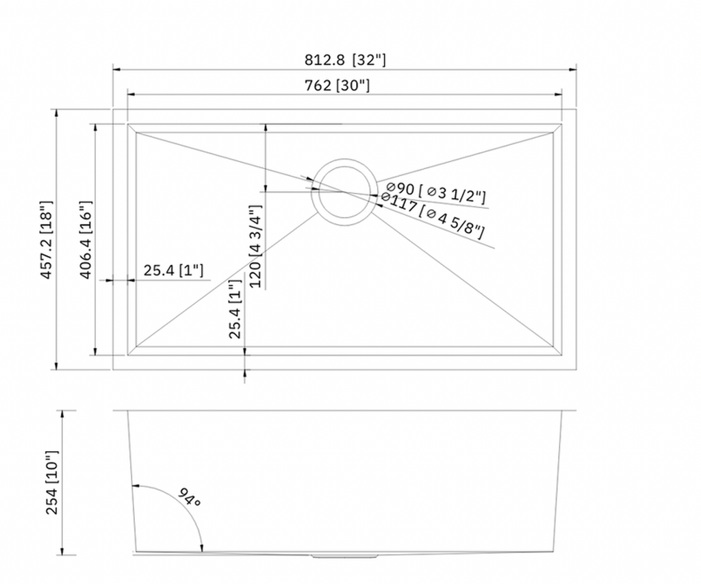 SINK 3218 PLHA115 ZERO RADIUS RO 18 HANDMADE 18 GAUGE STAINLESS STEEL UNDERMOUNT KITCHEN SINK