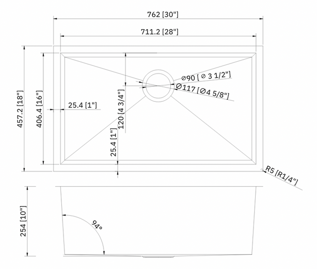 SINK 3018 PLHA109 ZERO RADIUS 18 GAUGE STAINLESS STEEL UNDERMOUNT KITCHEN