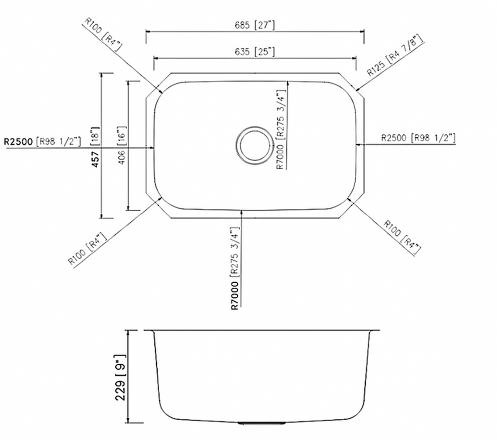 SINK 2718 PLVS STANDARD 18 GAUGE - STAINELESS STEEL SINGLE BOWL UNDERMOUNT KITCHEN