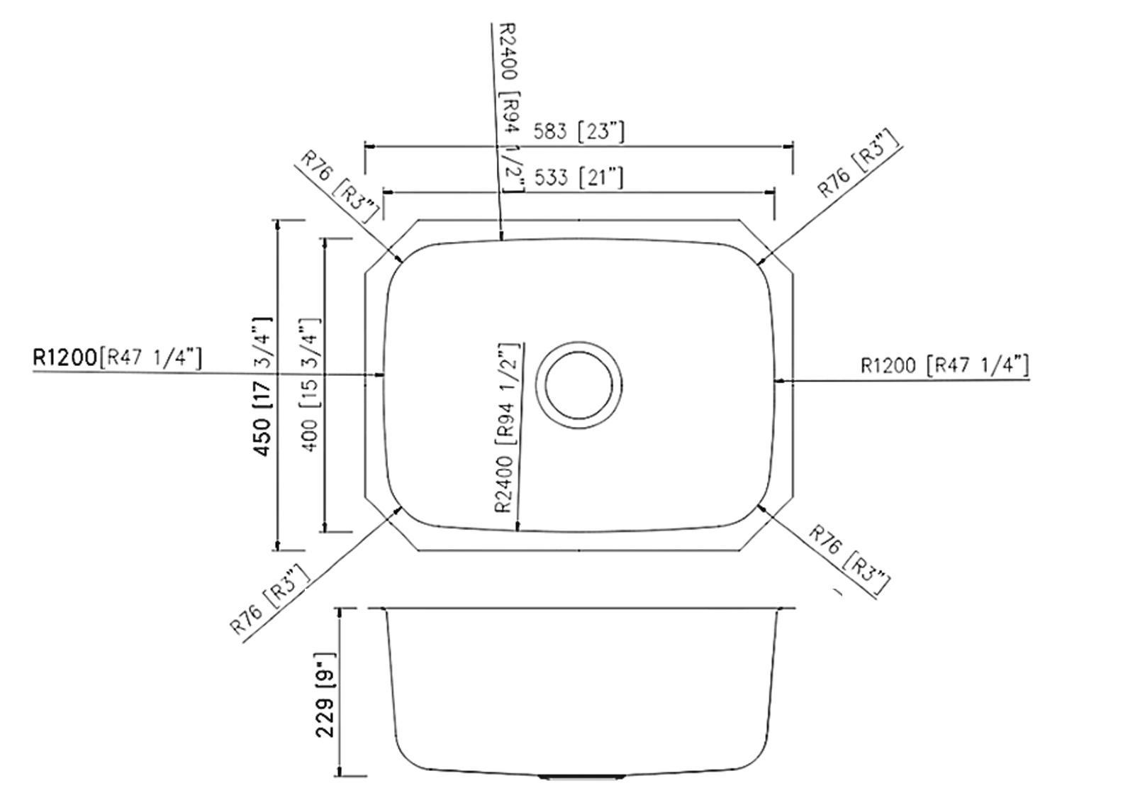 SINK 2318 PLVS STANDARD 18 GAUGE STAINLESS STEEL SINGLE BOWL UNDERMOUNT KITCHEN