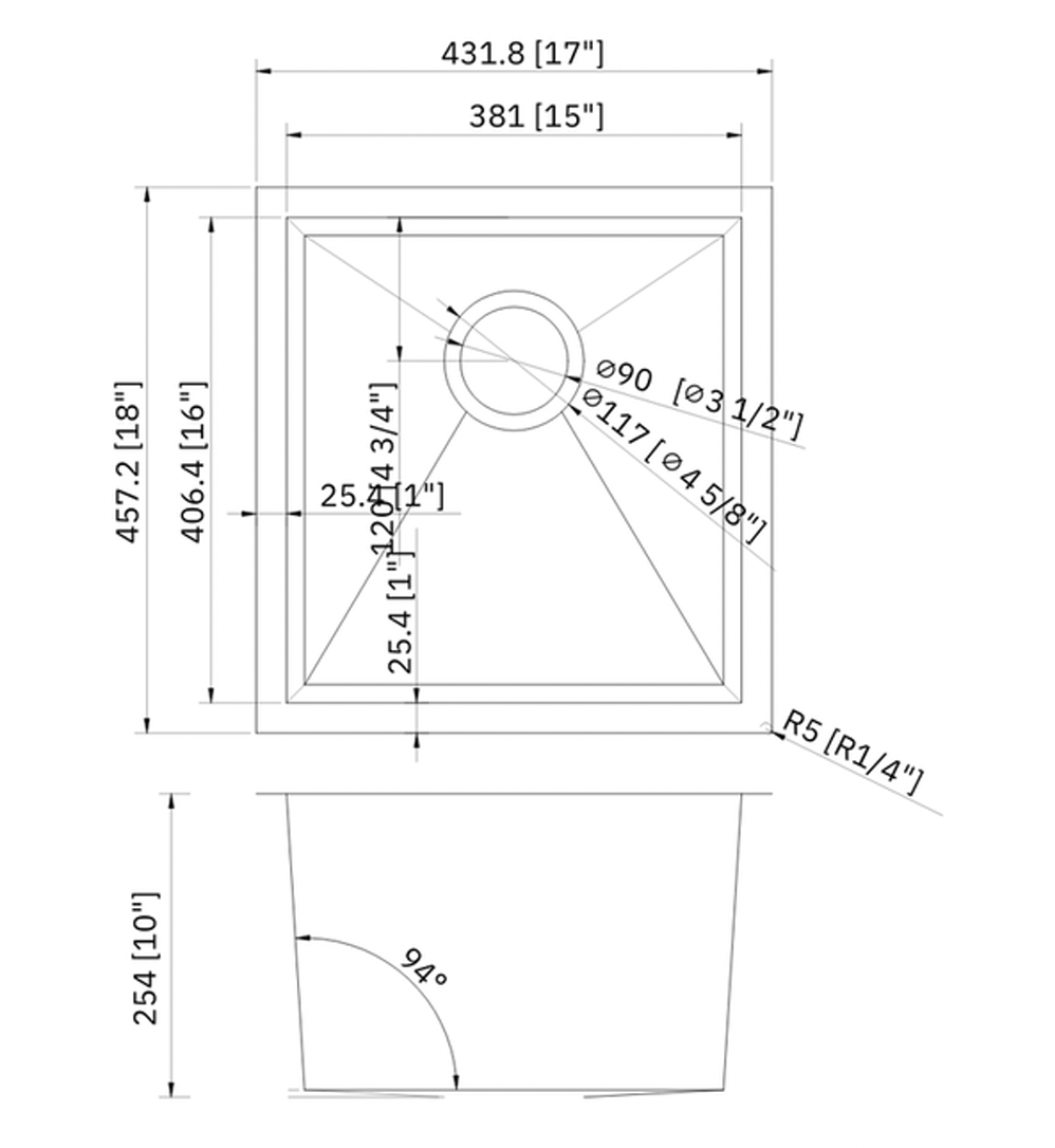 SINK 1718 PLHA104 ZERO RADIUS 16 GAUGE STAINLESS STEEL UNDERMOUNT KITCHEN