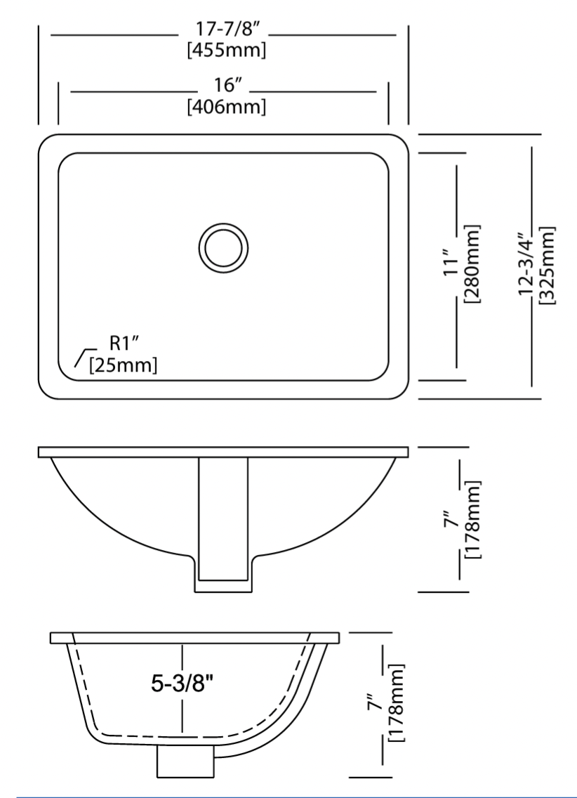 SINK 1611B Undermount Lavatory Rectangle Biscuit