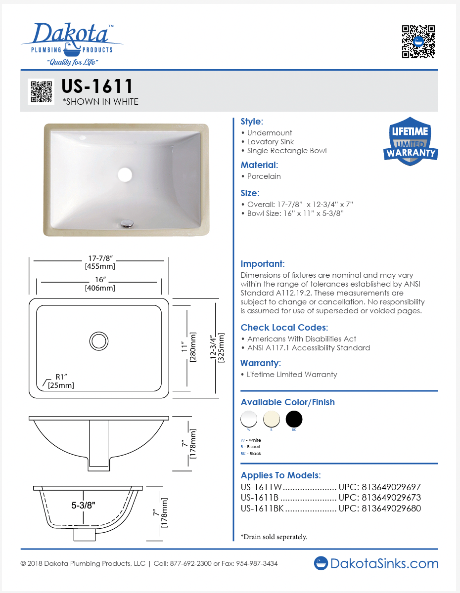 SINK 1611B Undermount Lavatory Rectangle Biscuit