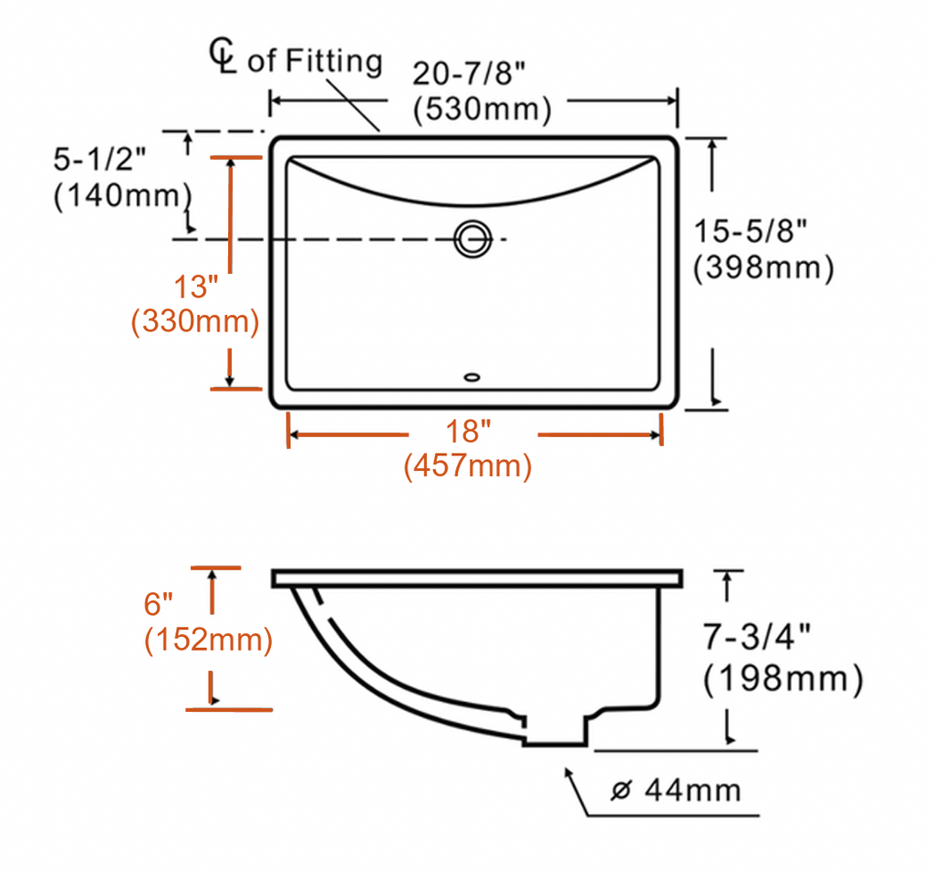 PL3099 WHITE PORCELAIN UNDERMOUNT BATHROOM SINK 18X13