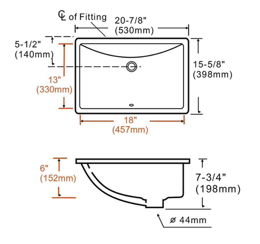 PL3099 WHITE PORCELAIN UNDERMOUNT BATHROOM SINK 18X13