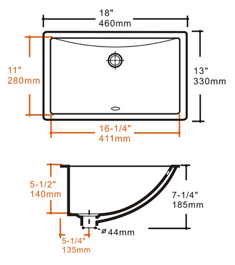PL3088 WHITE PORCELAIN UNDERMOUNT BATHROOM SINK 16 1/4 X11