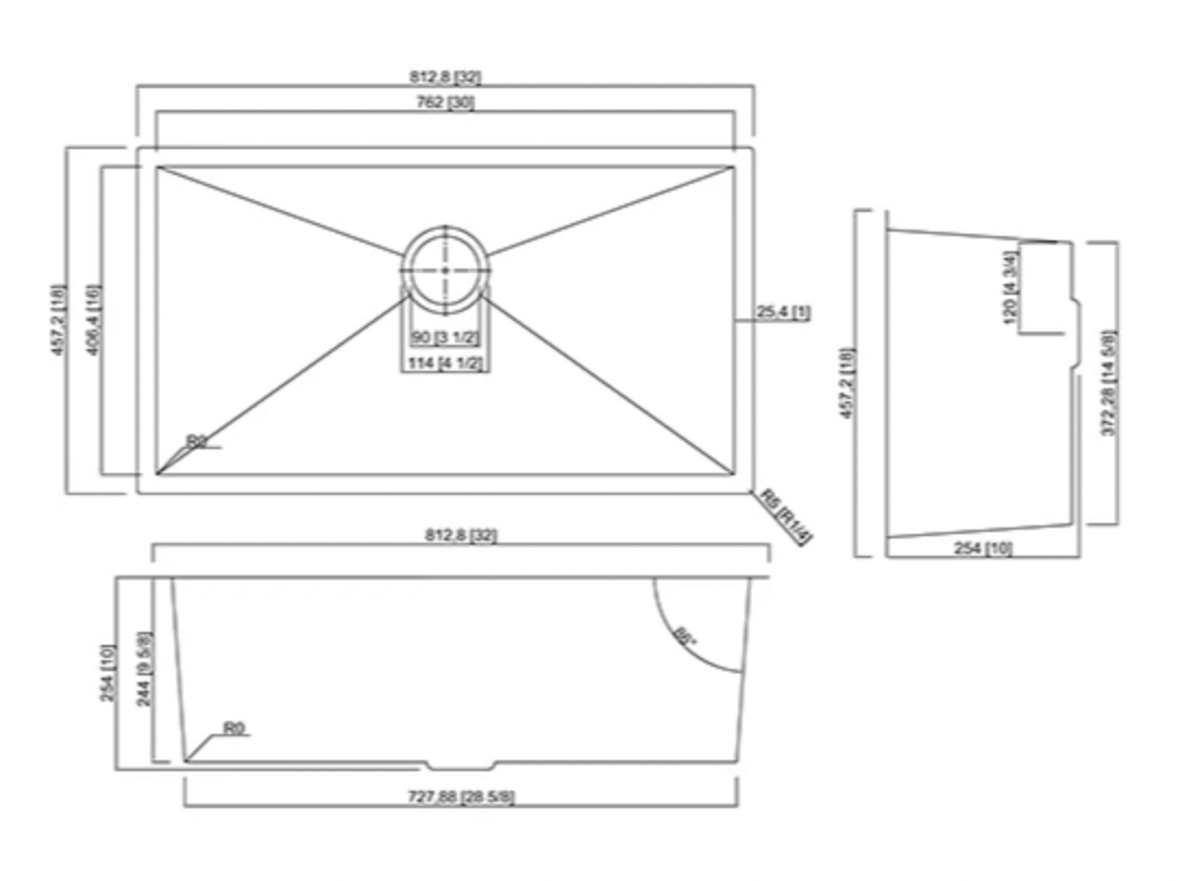 HU321810SE-R10 SINK FOR KITCHEN BLACK STANLESS STEEL 32X18 - 3218