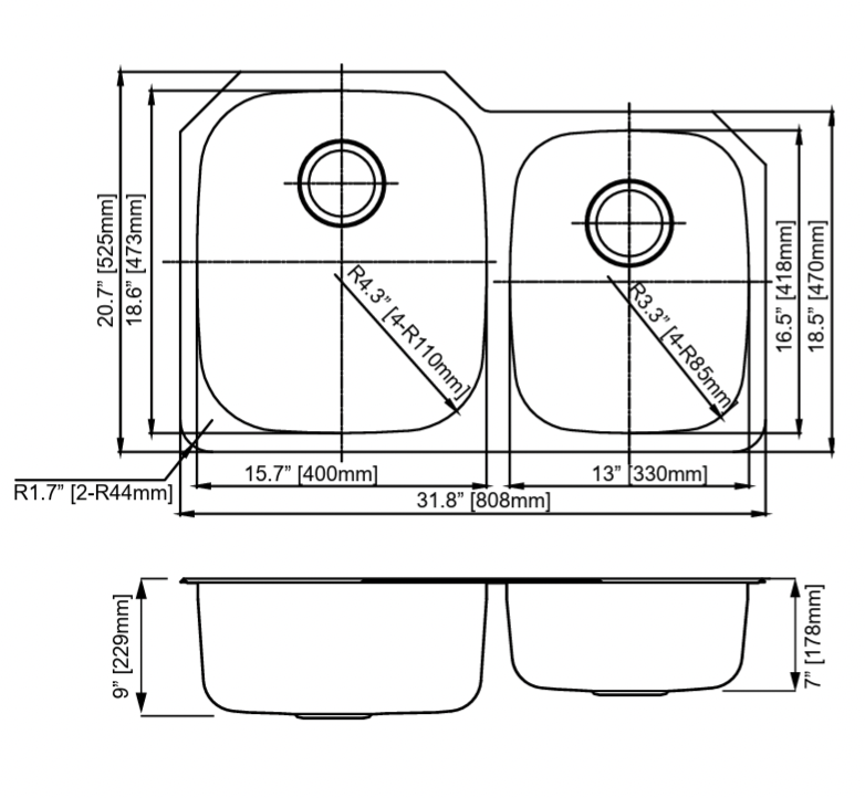GSR-18-6040 - 18g Kitchen Sink 6040 Offset