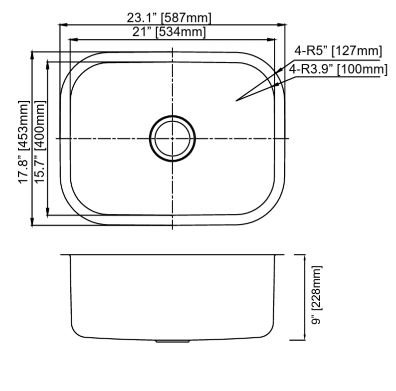 GSR-18-2318 - 18 Gauge Single Bowl 23x18x9