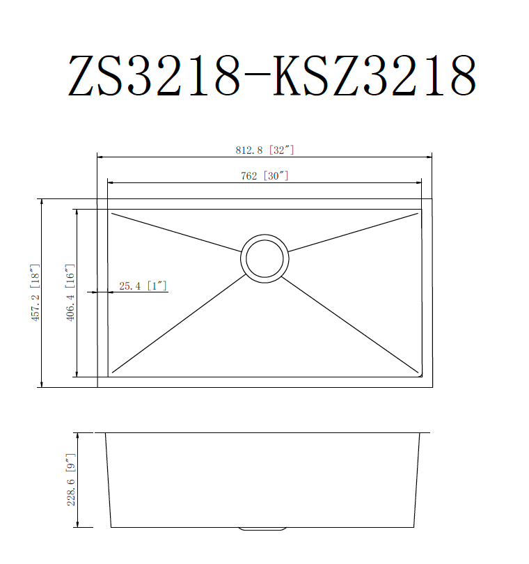 KSZ3218 SINK FOR KITCHEN 32X18 ZERO RADIUS -SINGLE