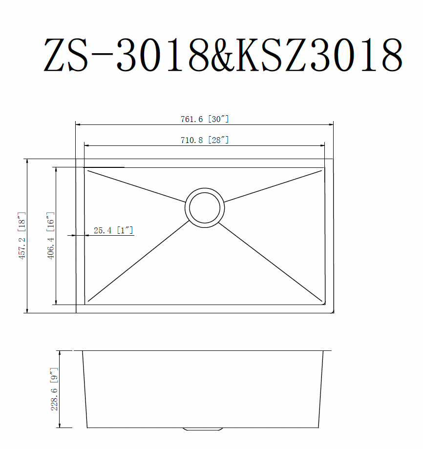KSZ3018 SINK FOR KITCHEN 30X18 ZERO RADIUS -SINGLE