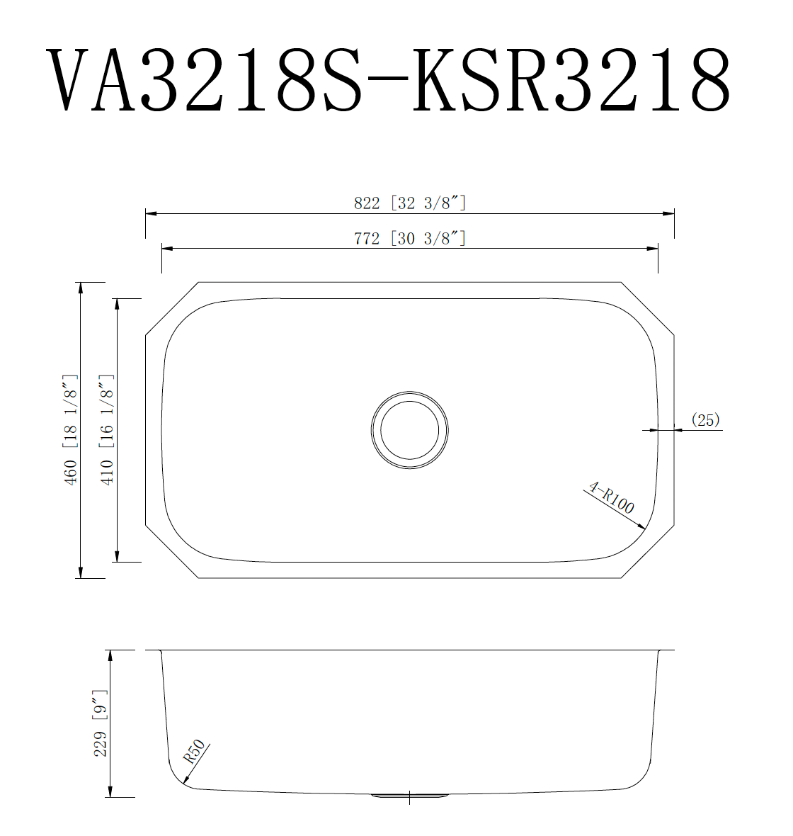 KSR3218 SINK FOR KITCHEN 32X18 STANDARD -SINGLE