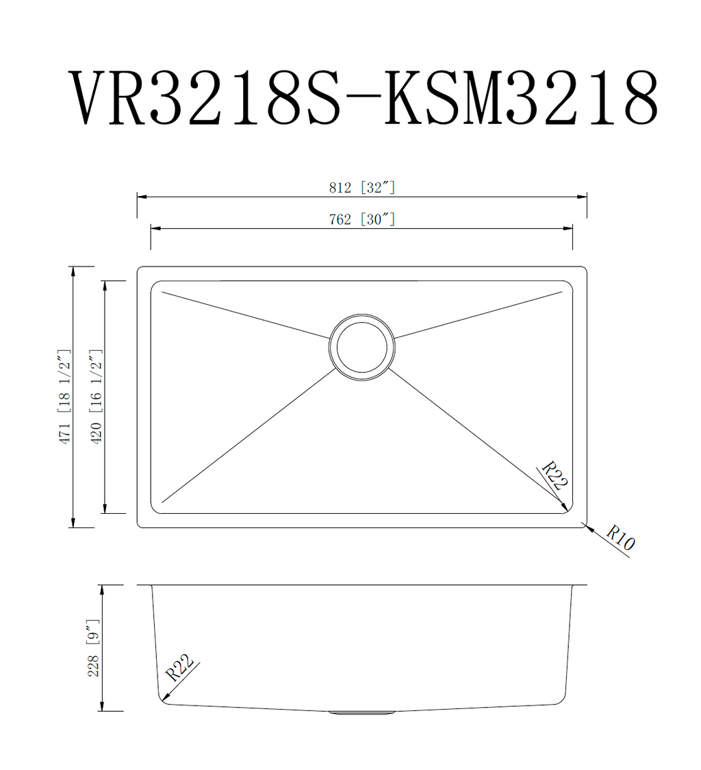 KSM3218 SINK FOR KITCHEN 32X18 MICRO RADIUS -SINGLE