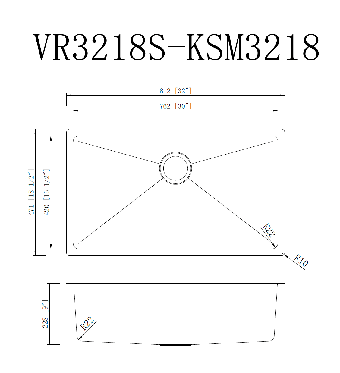 KSM3218 SINK FOR KITCHEN 32X18 MICRO RADIUS -SINGLE