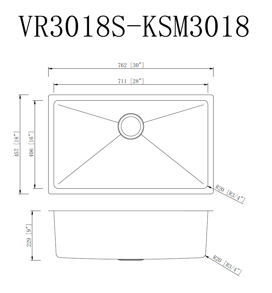 KSM3018 SINK FOR KITCHEN 30X18 MICRO RADIUS -SINGLE