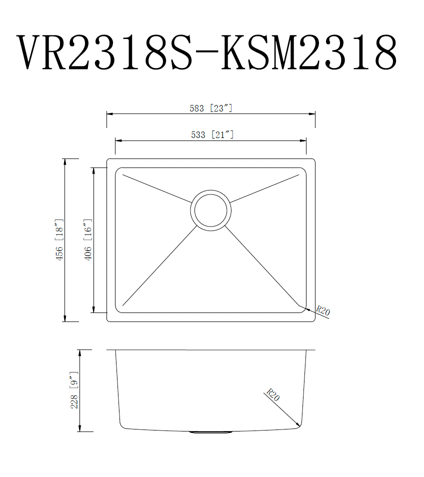 KSM2318 SINK FOR KITCHEN 23X18 MICRO RADIUS -SINGLE
