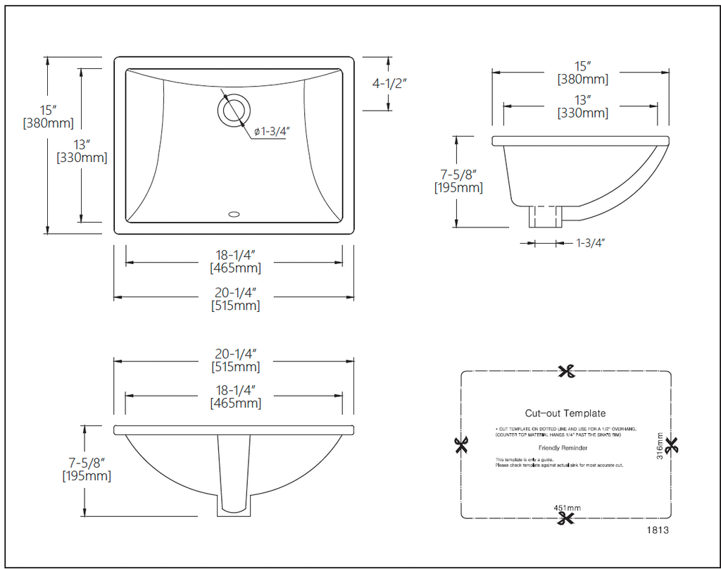 K1813 SINK FOR BATHROOM 18X13 WHITE