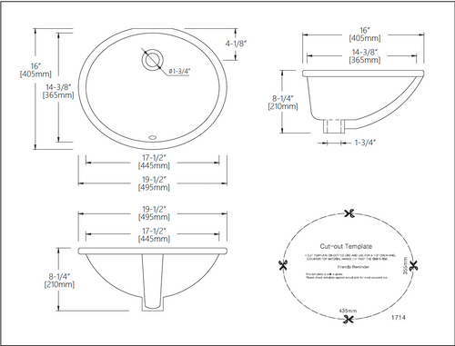 3058 - 1714W SINK FOR BATHROON OVAL WHITE