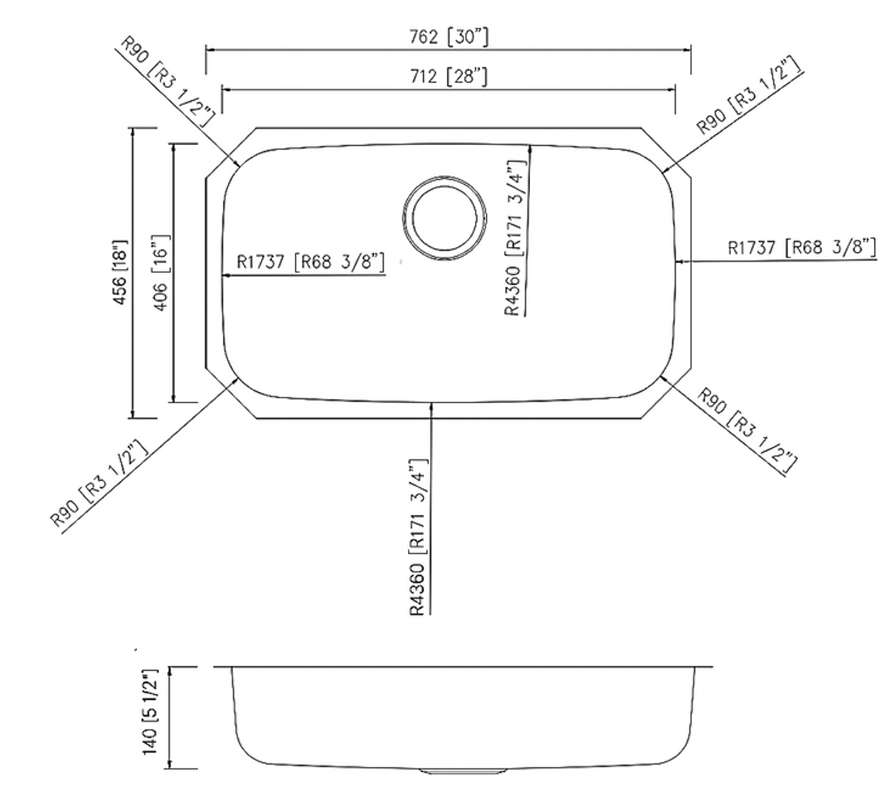 SINK 3018 PLVS ADA 18 GAUGE STAINLES STEEL SINGLES