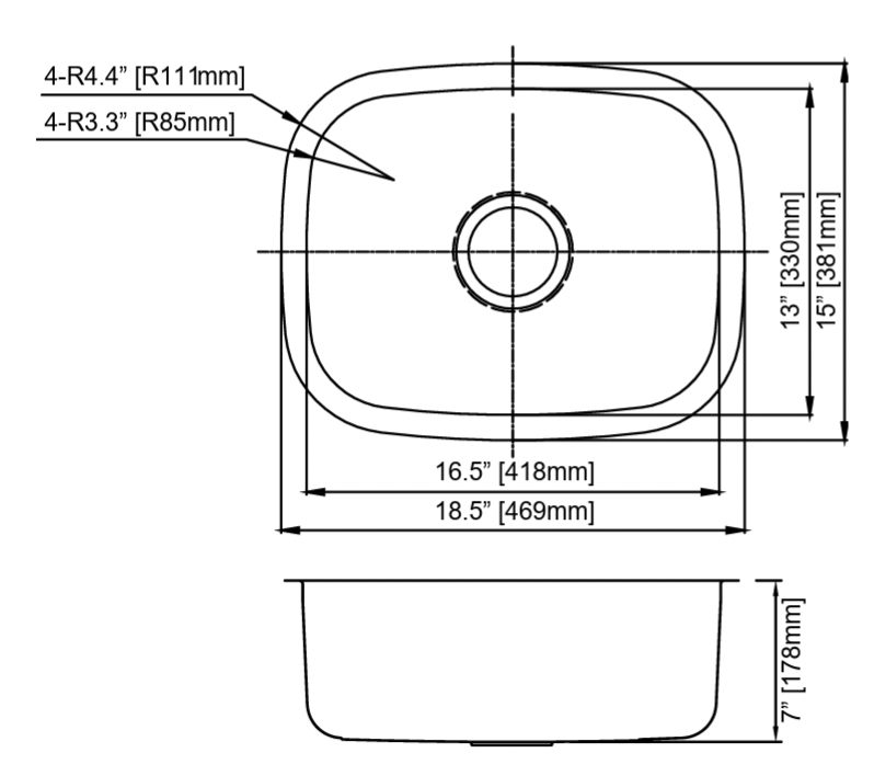 SORELLE by Dakota 1519 7D SS Undermount Single-Bowl Bar Sink 18G Standard Radius - Brushed Nickel